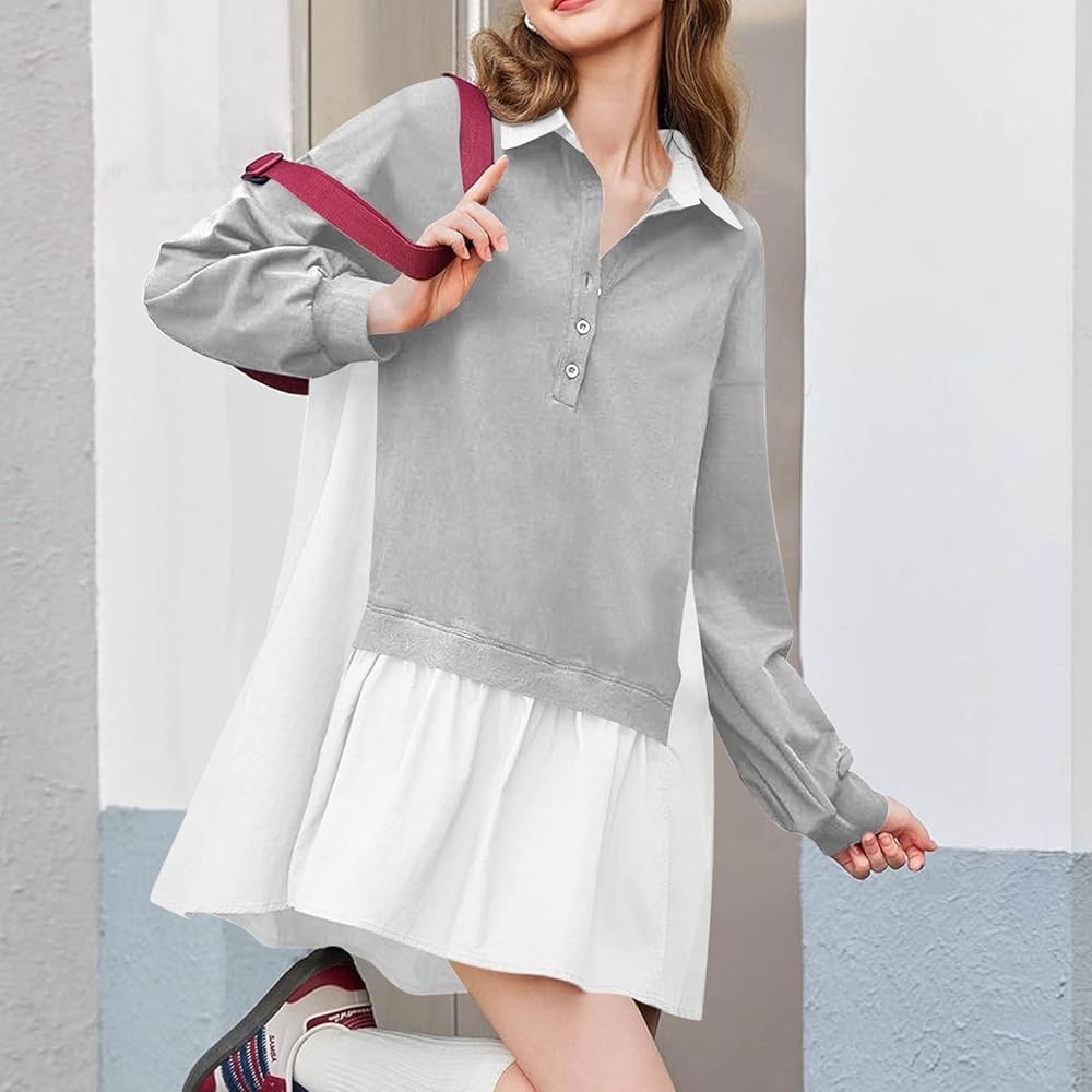 NWOT Button Up Sweatshirt Dress Flowy Pleated Mini Babydoll Dress S
